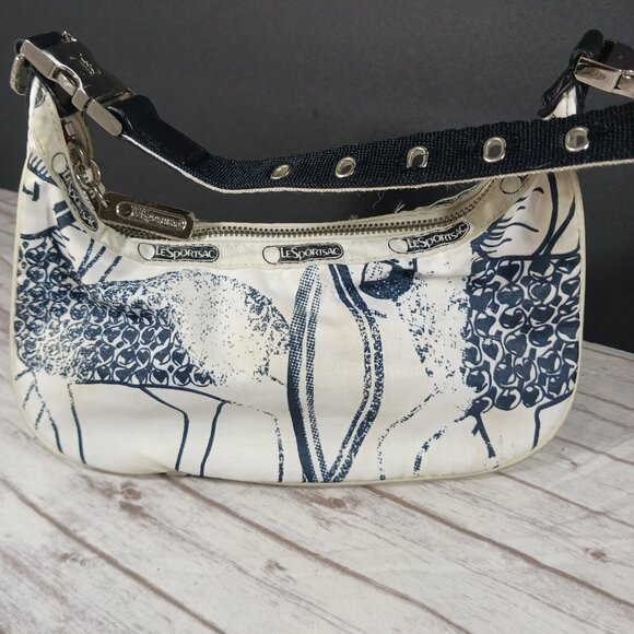 VTG Le SportSac x L.A.M.B. Black White One Zip Shoulder Bag Silver Hardware 9x6" - Picture 4 of 16